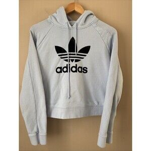 Adidas Women’s Blue Cropped Hoodie Sweatshirt Size Large Pullover O3